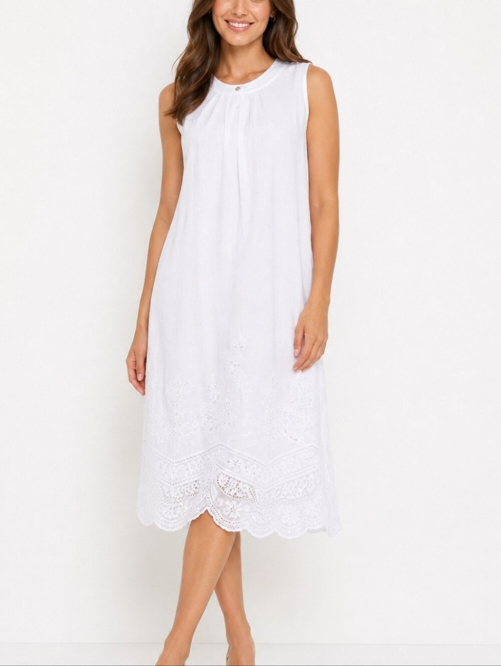 NEXT ~Woman Size 8(US) 12(UK)~ White Linen Mix Tunic Enbroidered Lined Dress